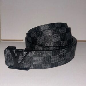Louis Vuitton Black and Charcoal Damier Belt with Matte LV Buckle